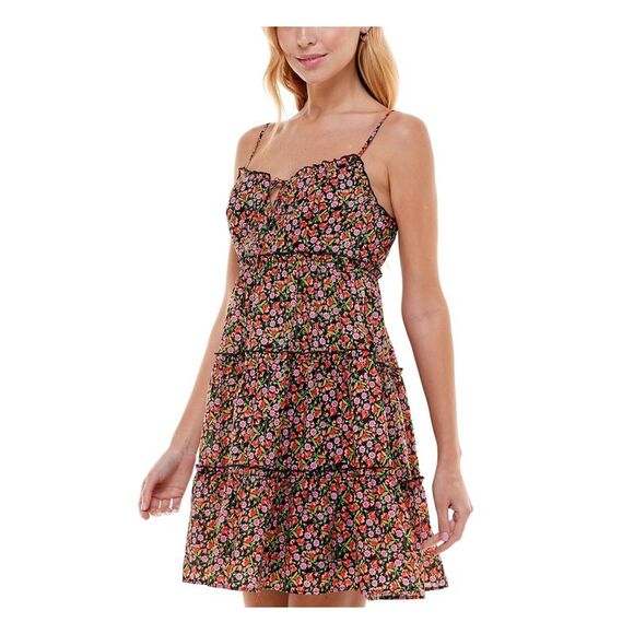 B DARLIN Womens Tiered Spaghetti Strap Sweetheart Neckline Short Baby Doll Dress - Picture 3 of 4